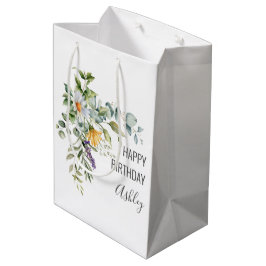Bolsa De Regalo Mediana Cumpleaños feliz + Floral nombre