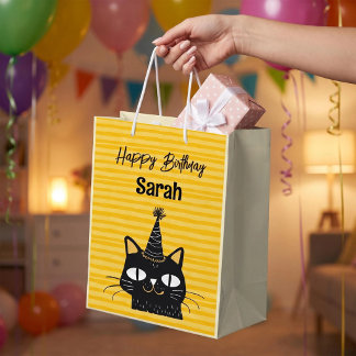 Bolsa De Regalo Mediana Cumpleaños Feliz Gato Negro Divertido Personalizad