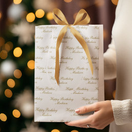 Bolsa De Regalo Mediana Cumpleaños Feliz Nombre Escritura Blanco Oro