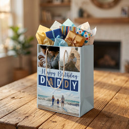 Bolsa De Regalo Mediana Cumpleaños Feliz Papá Azul Moderno 3 Fotos