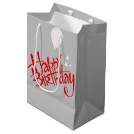 Bolsa De Regalo Mediana Cumpleaños feliz y roja en gris