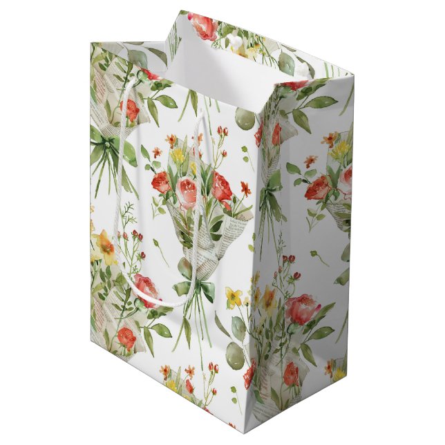 Bolsa De Regalo Mediana Cumpleaños Flores Amarillas Rojas (Angulo Anverso)