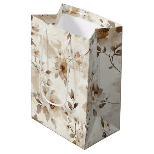 Bolsa De Regalo Mediana Cumpleaños Flores Marrones Crema