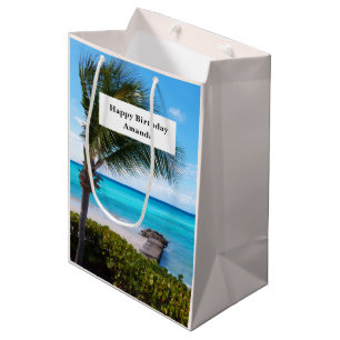 Bolsa De Regalo Mediana Cumpleaños Hermoso Árbol de Palma Tropical con Bri