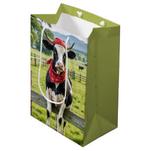 Bolsa De Regalo Mediana Cumpleaños Holstein en una cerca de una granja