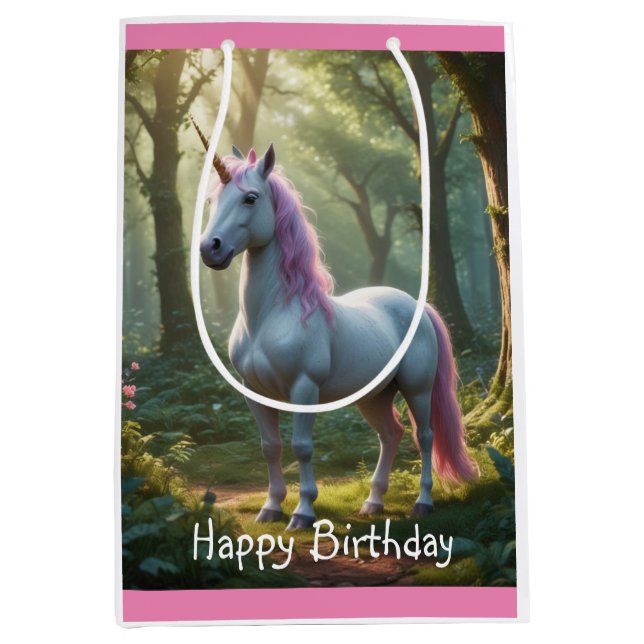 Bolsa De Regalo Mediana Cumpleaños mágico de unicornio (Anverso)