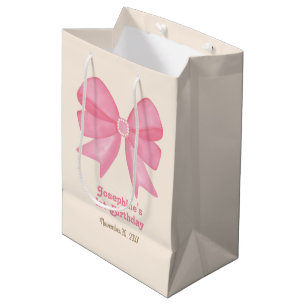 Bolsa De Regalo Mediana Cumpleaños Mínimo De Bow Rosado