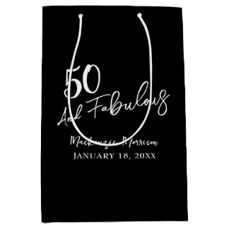 Bolsa De Regalo Mediana Cumpleaños negro cincuenta y fabuloso guion