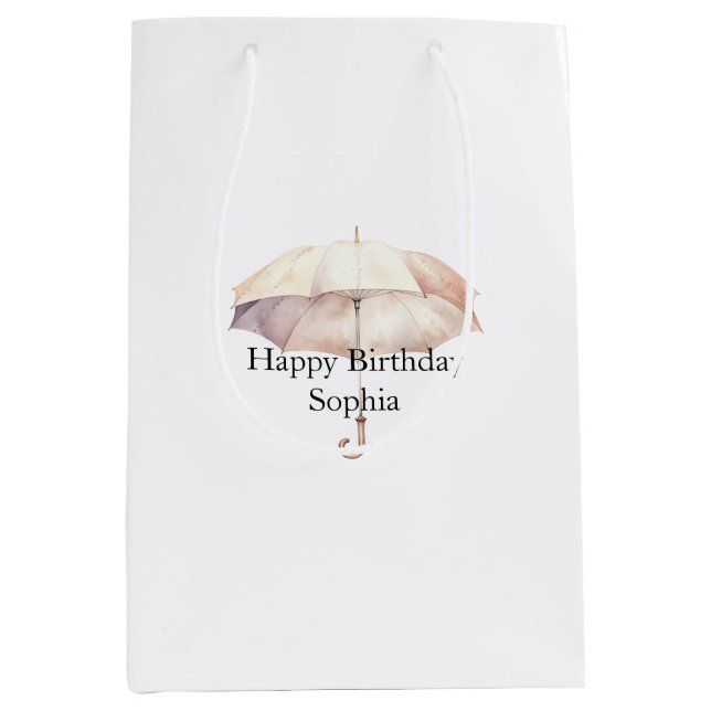 Bolsa De Regalo Mediana Cumpleaños Paraguas Rosa Rubor (Anverso)