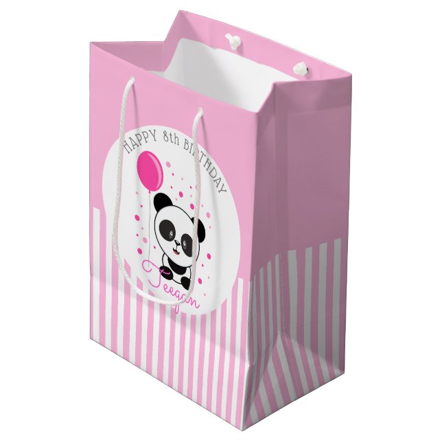 Bolsa De Regalo Mediana Cumpleaños personalizado de Cutie Pink Panda (Angulo Anverso)