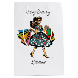 Bolsa De Regalo Mediana Cumpleaños Personalizado de Señora Retro