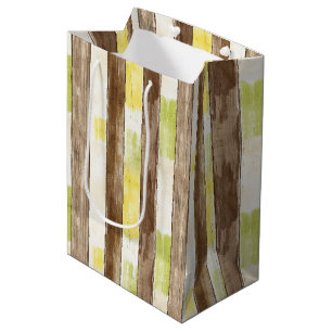 Bolsa De Regalo Mediana Cumpleaños Raya de Madera Falsa Limón Amarillo Cít