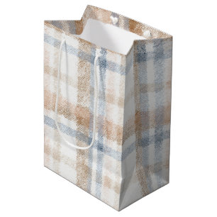 Bolsa De Regalo Mediana Cumpleaños Rayas Marrones Crema Azules Beige