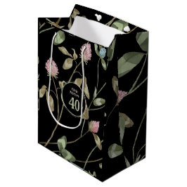 Bolsa De Regalo Mediana Cumpleaños Romántico Black Pink Clover Floral