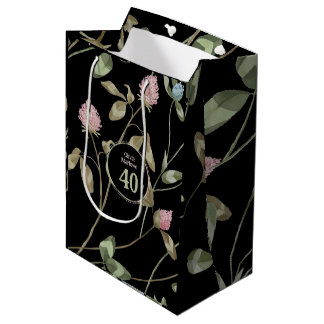 Bolsa De Regalo Mediana Cumpleaños Romántico Black Pink Clover Floral