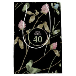 Bolsa De Regalo Mediana Cumpleaños Romántico Black Pink Clover Floral
