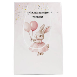 Bolsa De Regalo Mediana Cumpleaños rosa Bunny Pastel   Fiesta de corte