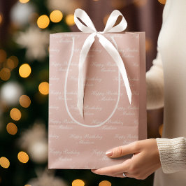 Bolsa De Regalo Mediana Cumpleaños Script Nombre Rosa Polvo