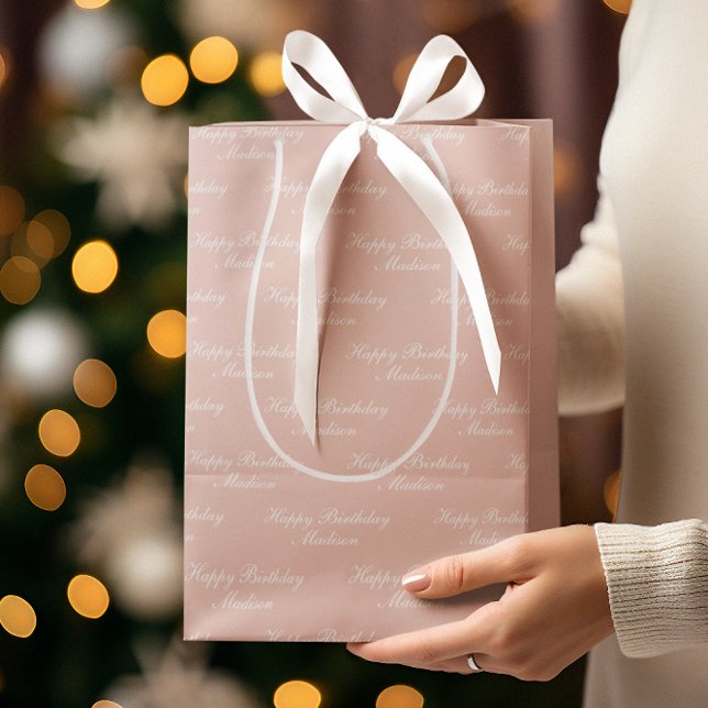 Bolsa De Regalo Mediana Cumpleaños Script Nombre Rosa Polvo (Subido por el creador)