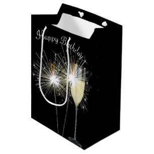 Bolsa De Regalo Mediana Cumpleaños Sparkler Con Vino