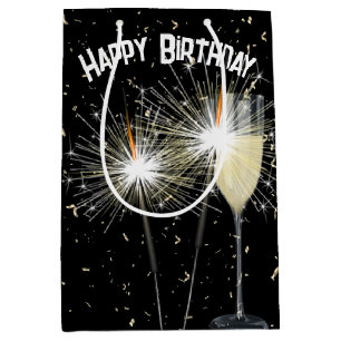 Bolsa De Regalo Mediana Cumpleaños Sparkler y Confetti con Vino