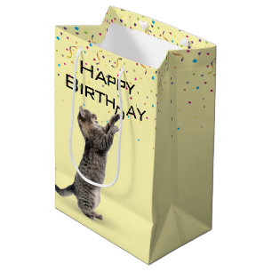 Bolsa De Regalo Mediana Cumpleaños Tabby Cat con Confetti