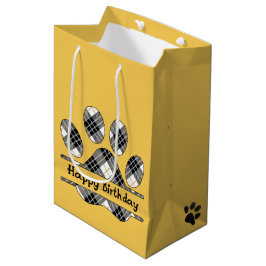Bolsa De Regalo Mediana Cumpleaños Tartan Plaid Paw Print on Gold