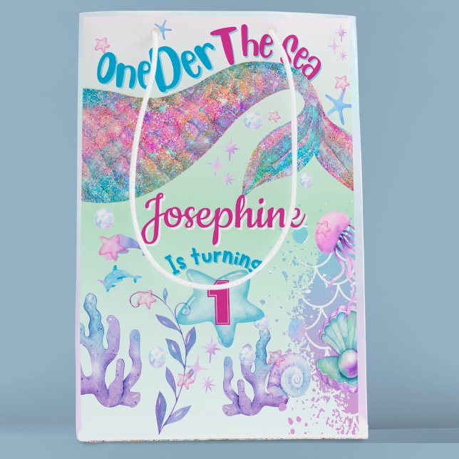 Bolsa De Regalo Mediana Cumpleaños uno acuarela de sirena (Subido por el creador)