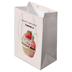 Bolsa De Regalo Mediana Cupcake de Fresa Dulce Postre Cumpleaños