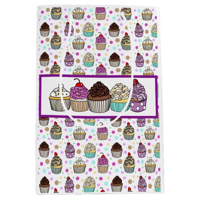 Bolsa De Regalo Mediana Cupcakes Caprichosos Lindos   (Anverso)