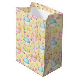 BOLSA DE REGALO MEDIANA CUPCAKES DE DÍA DE SAN VALENTÍN ROSA Y AMARILLA