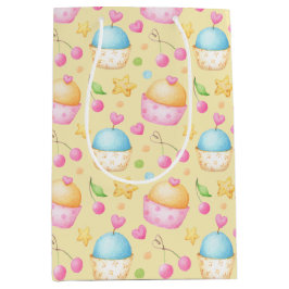 BOLSA DE REGALO MEDIANA CUPCAKES DE DÍA DE SAN VALENTÍN ROSA Y AMARILLA