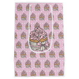 Bolsa De Regalo Mediana Cupcakes de lunares rosados y plateados