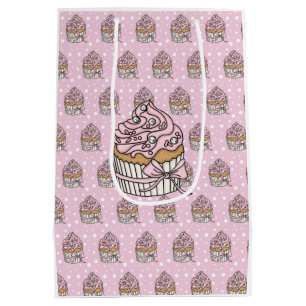 Bolsa De Regalo Mediana Cupcakes de lunares rosados y plateados 