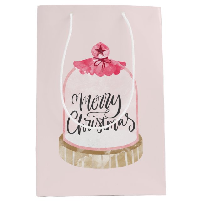 Bolsa De Regalo Mediana Cúpula de vidrio rosado de Feliz Navidad (Anverso)