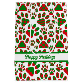 Bolsa De Regalo Mediana Curte Paw Imprimir Verde Rojo Feliz feriado