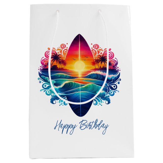 Bolsa De Regalo Mediana Curvas de Surfboard de Sunset (Anverso)