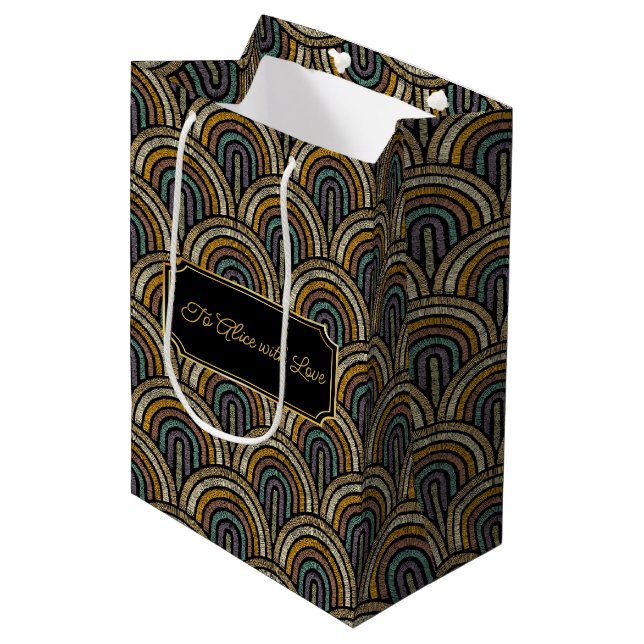 Bolsa De Regalo Mediana Custom Art Deco Embroidered-Style Paper Bag  (Angulo Anverso)