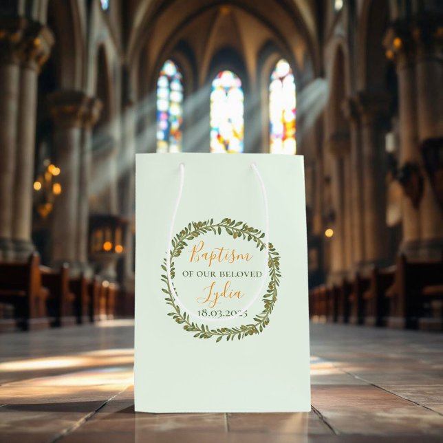 Bolsa De Regalo Mediana Custom Baptism Olive Wreath (Subido por el creador)