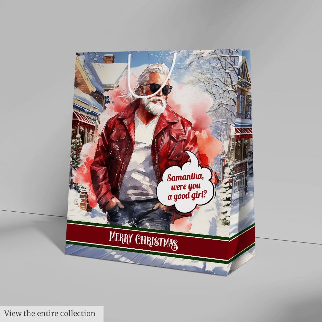 Bolsa De Regalo Mediana Custom Christmas Gift Bags Handsome Santa Accent (Custom Christmas Gift Bags Handsome Santa Accent)