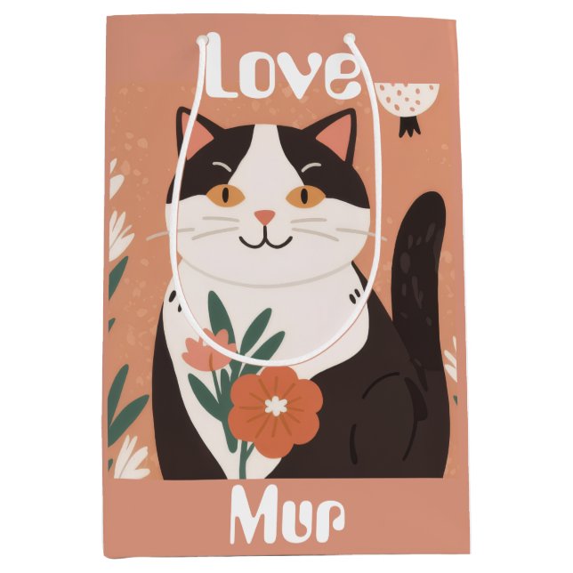 Bolsa De Regalo Mediana Custom Cute Cat with Mur and Love (Anverso)