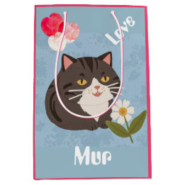 Bolsa De Regalo Mediana Custom Cute Gray Cat with Mur and Love