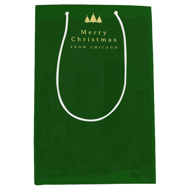 Bolsa De Regalo Mediana Custom Green Gold Christmas (Anverso)