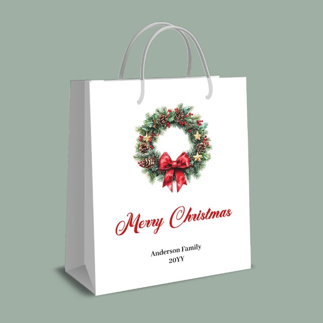 Bolsa De Regalo Mediana Custom name Christmas wreath bag red and green   (Custom name Christmas wreath bag red and green style)