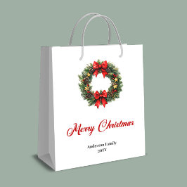 Bolsa De Regalo Mediana Custom name Christmas wreath holiday gift bag idea