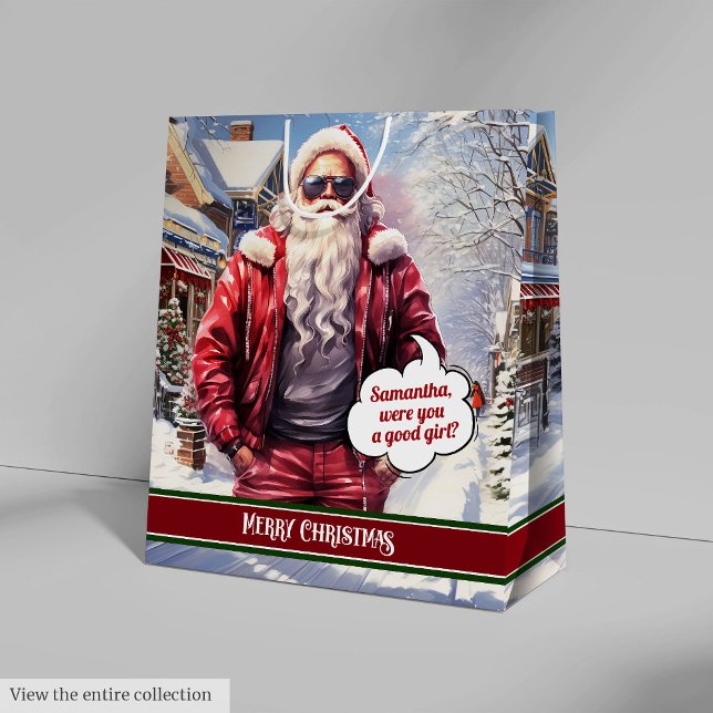 Bolsa De Regalo Mediana Custom Name Gift Bag Coolest Santa Claus Holiday (Custom Name Gift Bag Coolest Santa Claus Holiday)