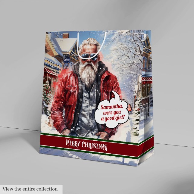 Bolsa De Regalo Mediana Custom Name Gift Bag Handsome Santa Celebration (Custom Name Gift Bag Handsome Santa Celebration)