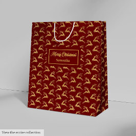 Bolsa De Regalo Mediana Custom Name Red and Gold Reindeer Gift Bag