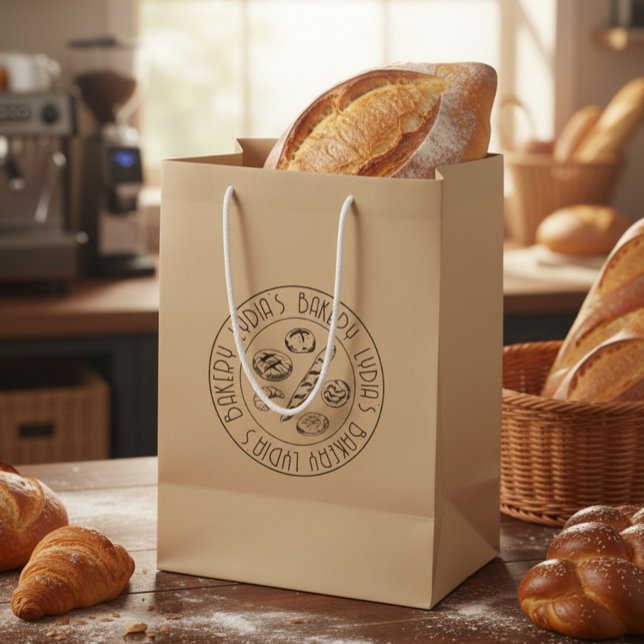 Bolsa De Regalo Mediana Custom Rustic Bakery Logo Kraft Paper Bag (Subido por el creador)