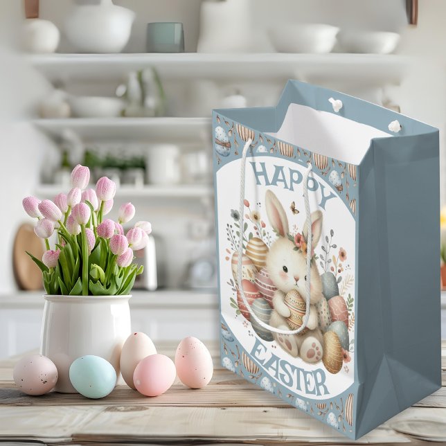 Bolsa De Regalo Mediana Cuta acuarela Bunny Easter personalizable (Cute watercolor Bunny Easter customizable Medium Gift Bag)